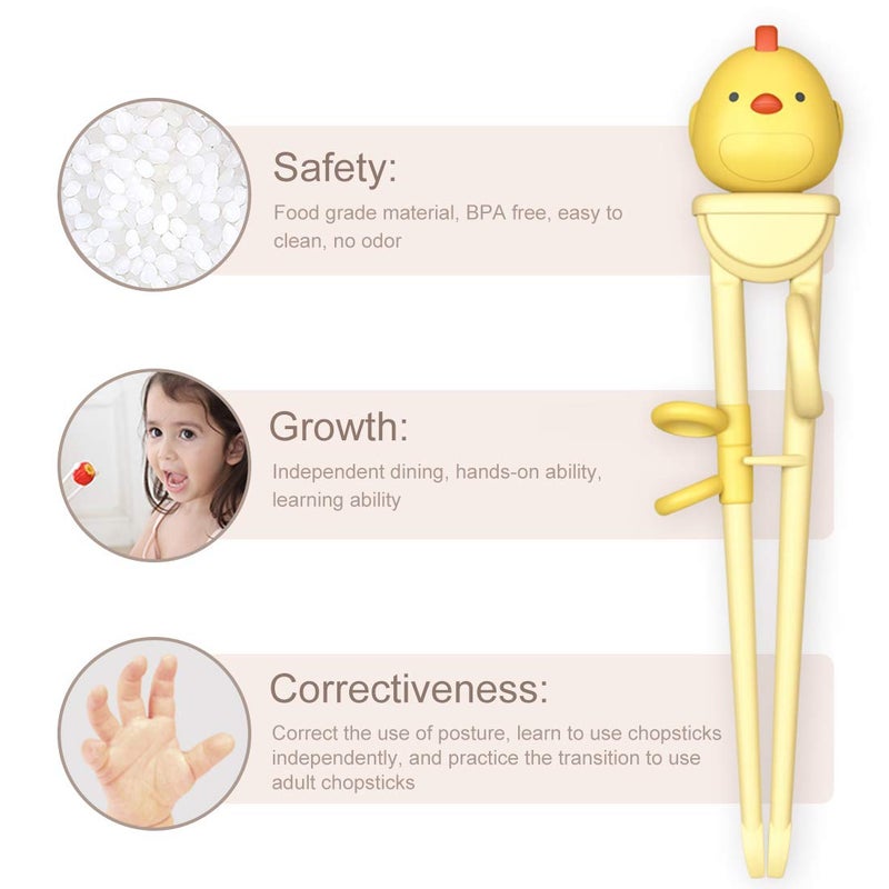 Mannice Training Chopsticks Set for Kids and Beginners,Chopstick Spoon Fork and Case Set,Reusable Learning Chopsticks with Attachable Learning Chopstick Helper - Right Handed Only Stainless Steel Yellow - Image 2